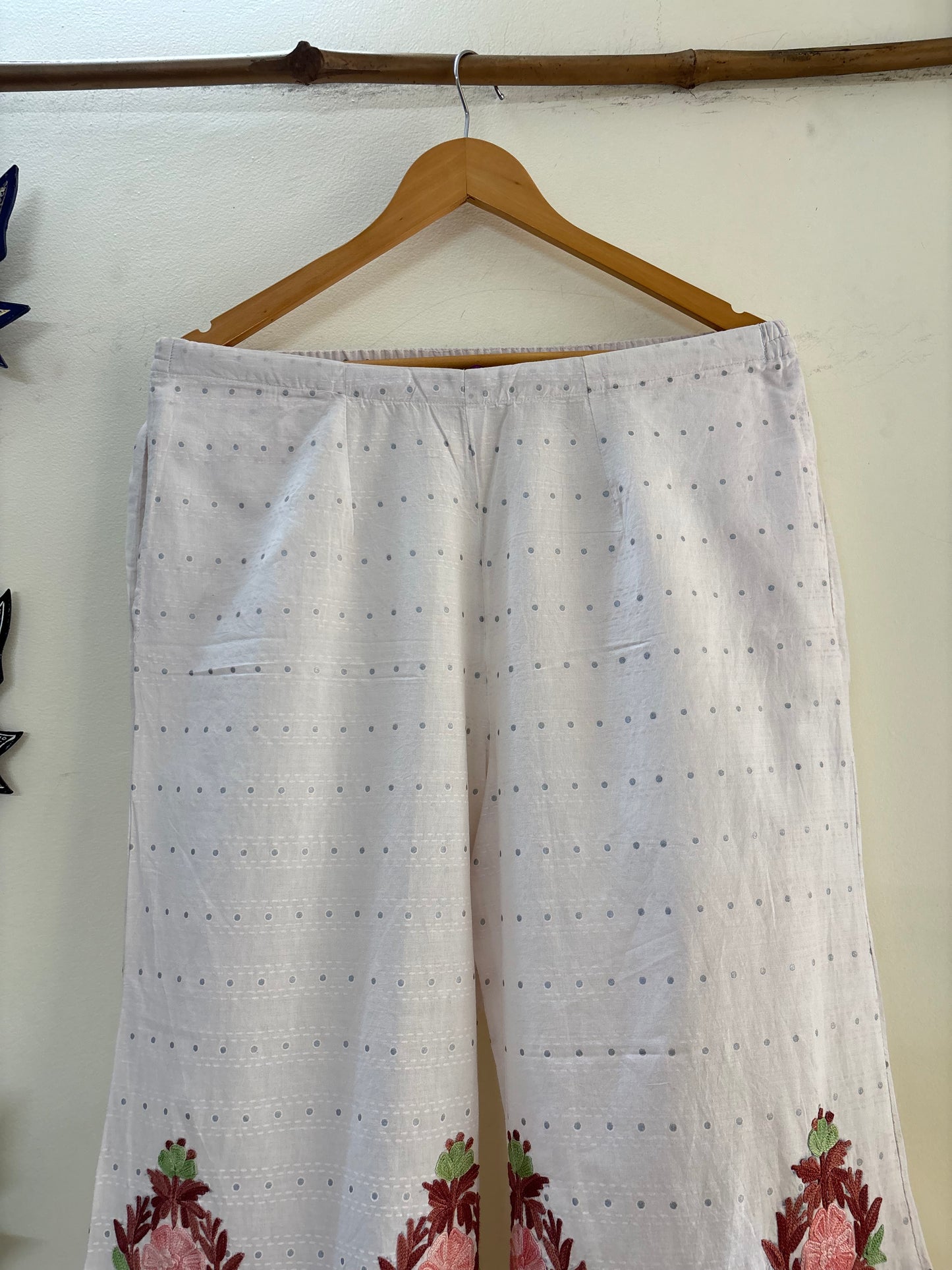Women Off White Aari Embroidered Palazzos