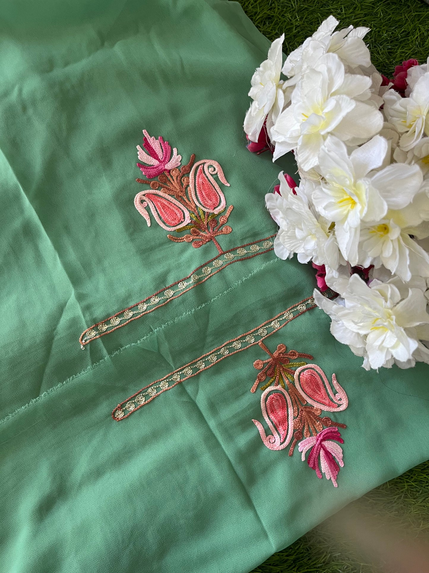 Tea Green Georgette Shirt and Dupatta Aari Embroidered Suit