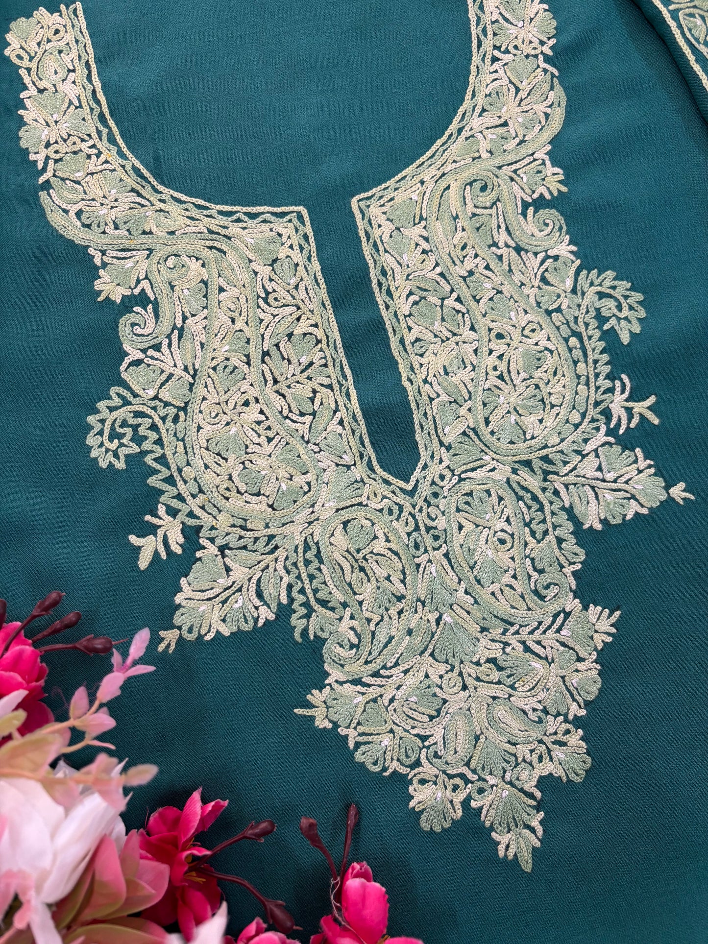 Green Cotton Cord Set (Hand Embroidered)
