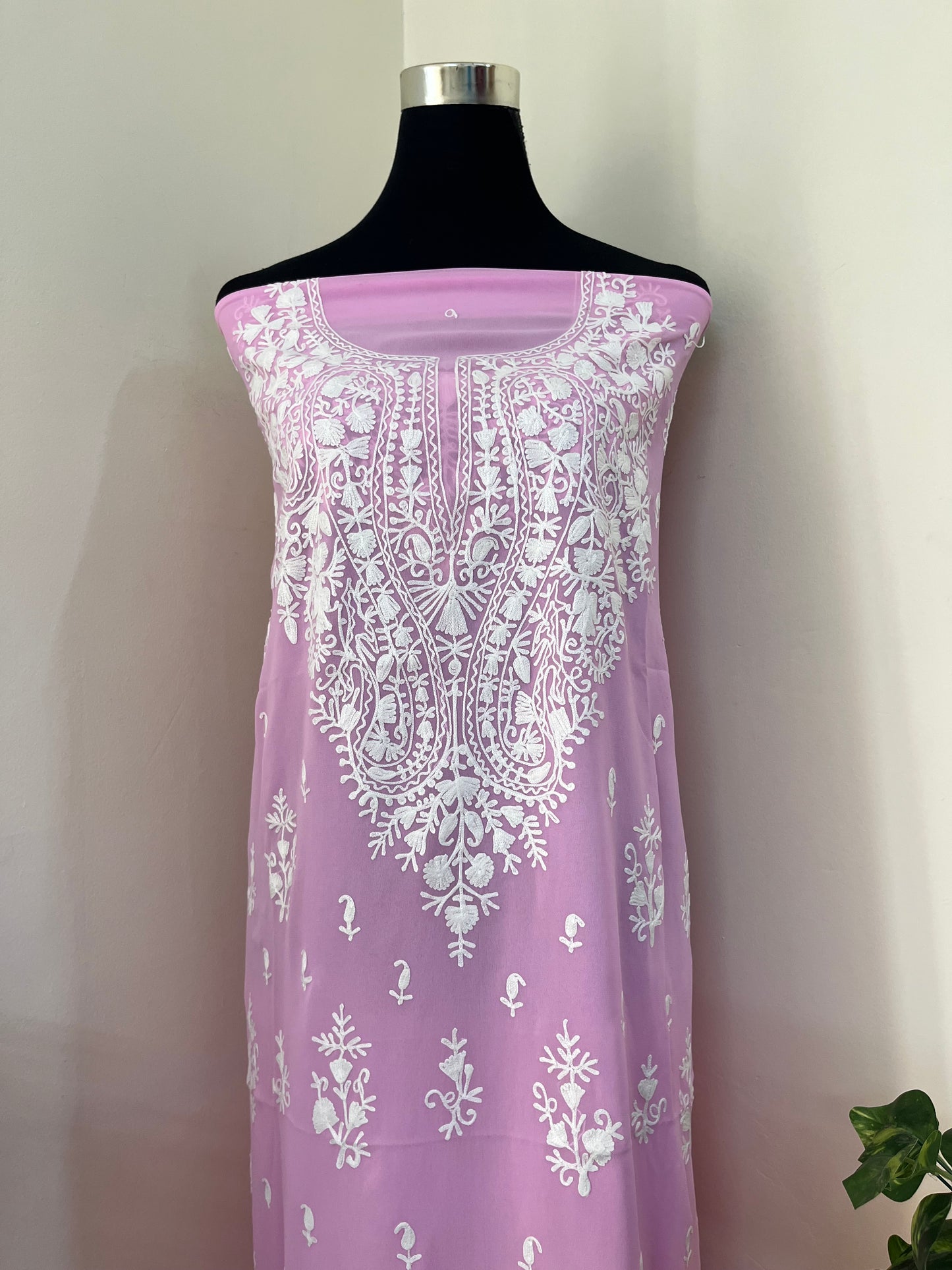 Soft Pink Georgette Kashmiri Unstitched Kurta Material
