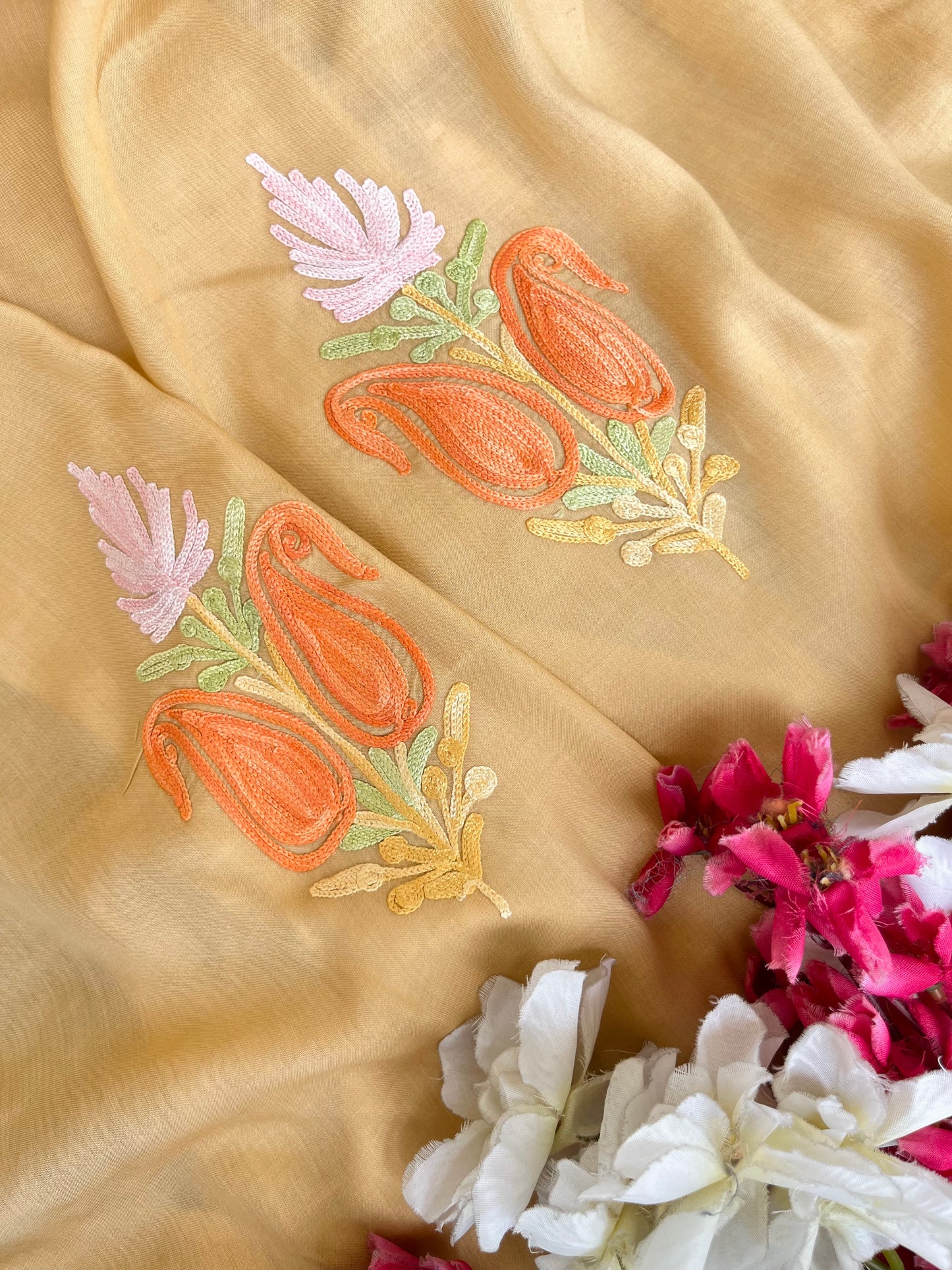 Faun Muslin Cotton Jaal Sleeves Kashmiri 3pc Suit