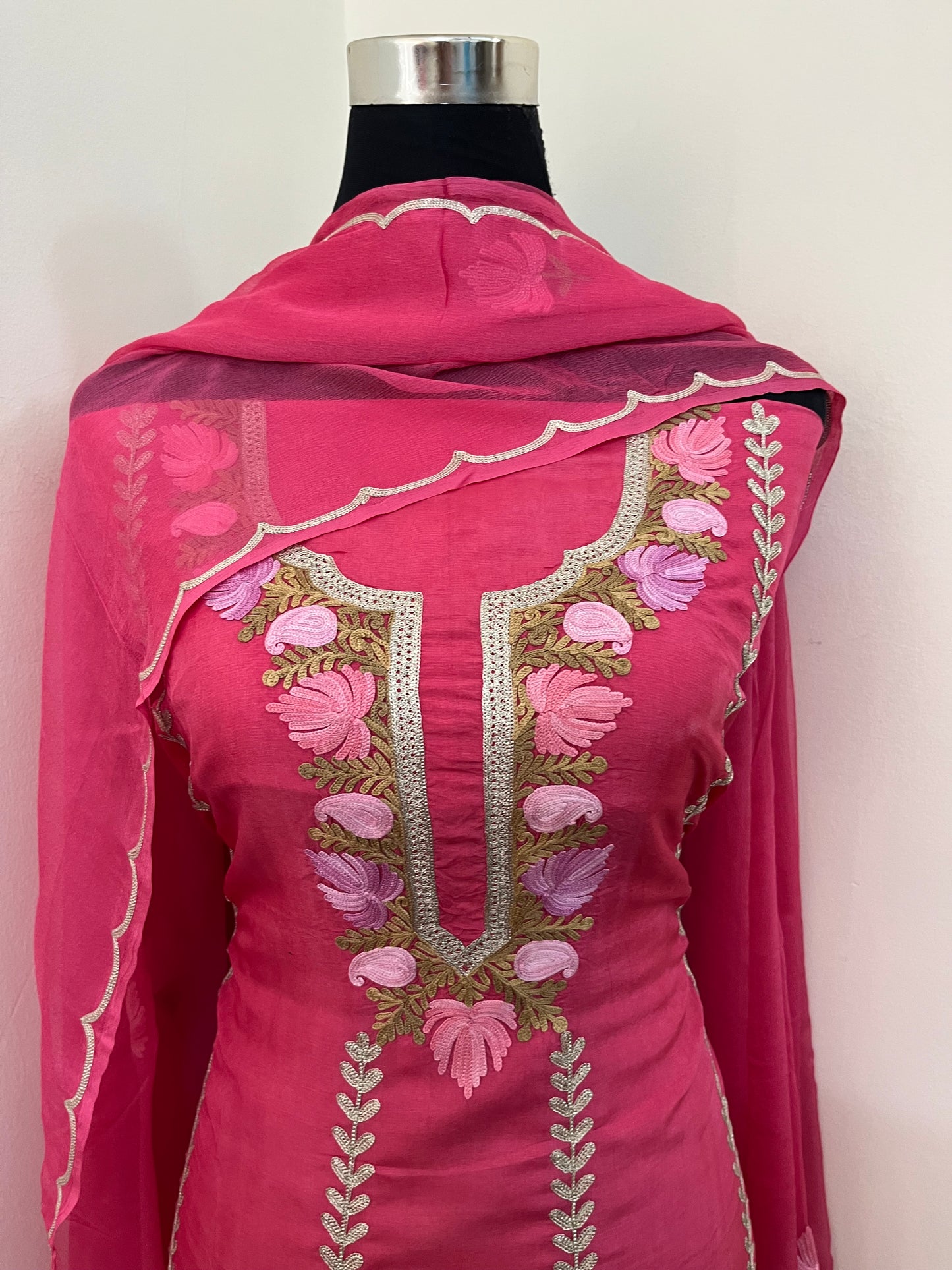 Sanam’ Soft Pink Silk Aari Embroidered Suit material