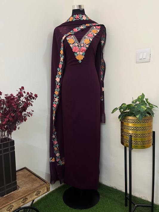 Brown Georgette 3 Pc Kashmiri Suit