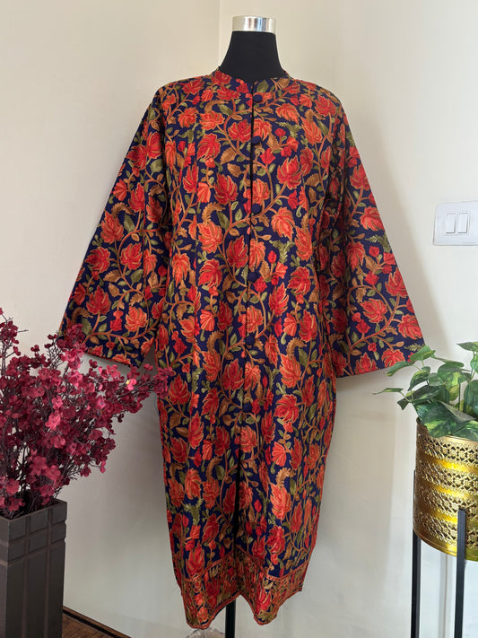 Navy Blue Aari Embroidered Pure Wool Jacket XXL