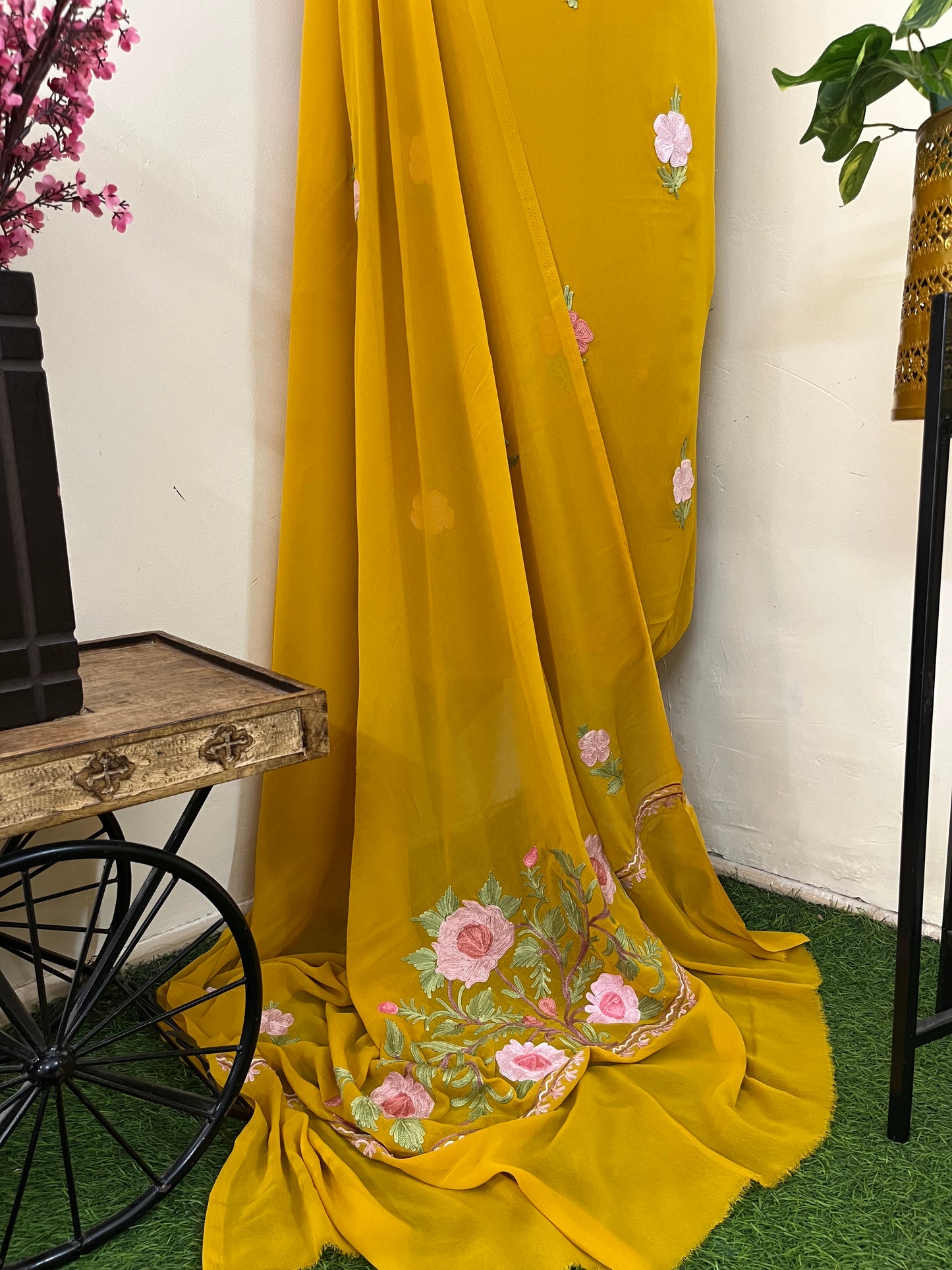 Mustard Georgette 3 Pc Aari Embroidered Suit