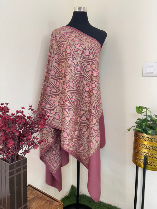 Onion Pink Jaal Embroidered Kashmiri stole