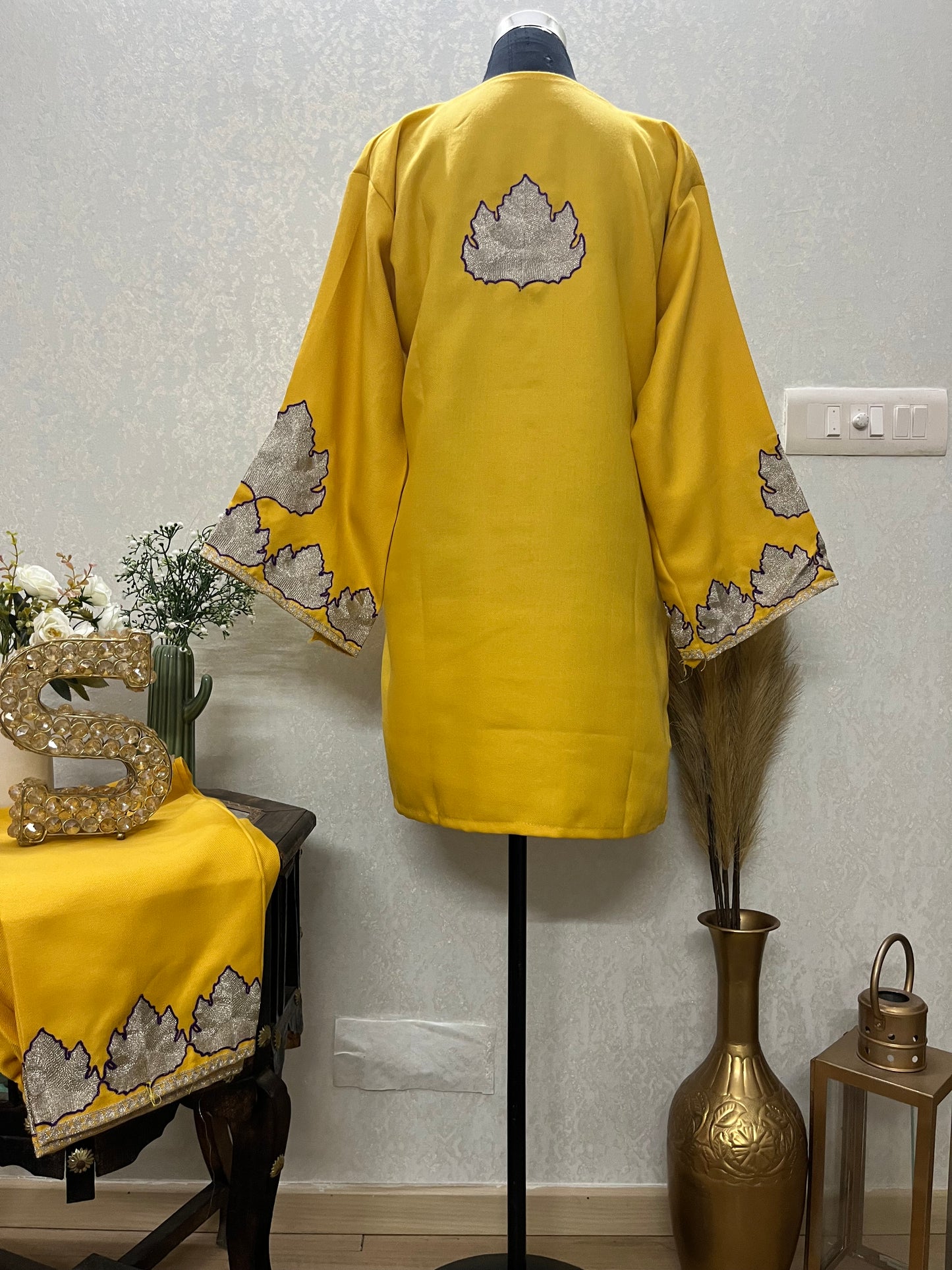 Yellow Woollen Kashmiri Co-Ord Set ( Size 44)