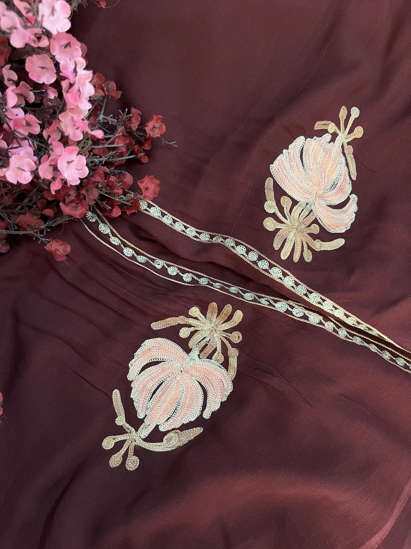 Brown Pure Georgette Kashmiri Suit