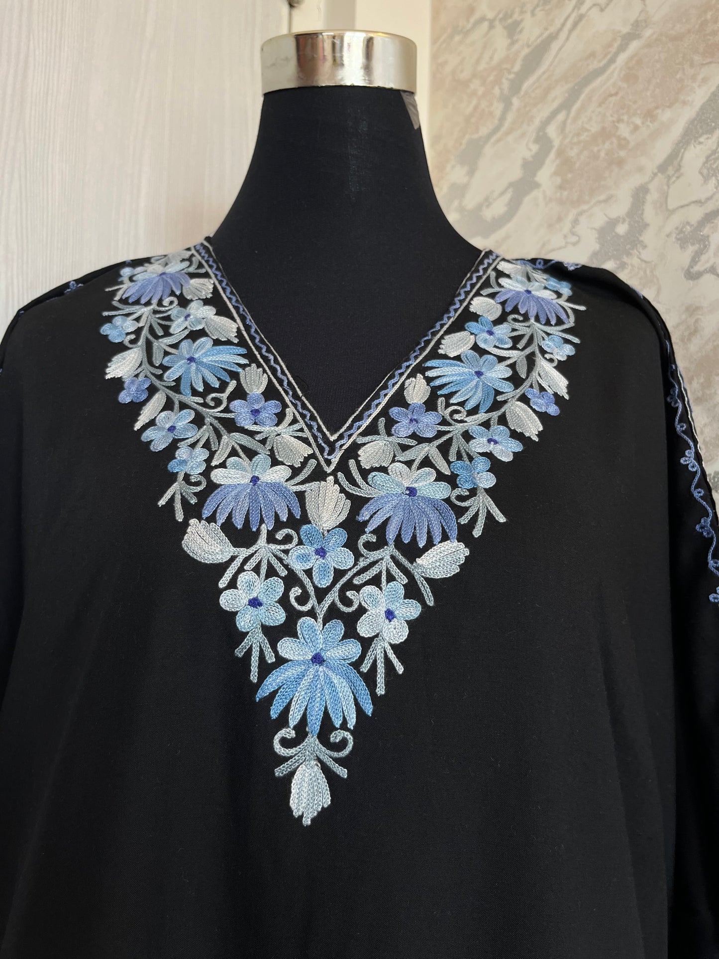 Black Cotton Aari embroidered Kaftan