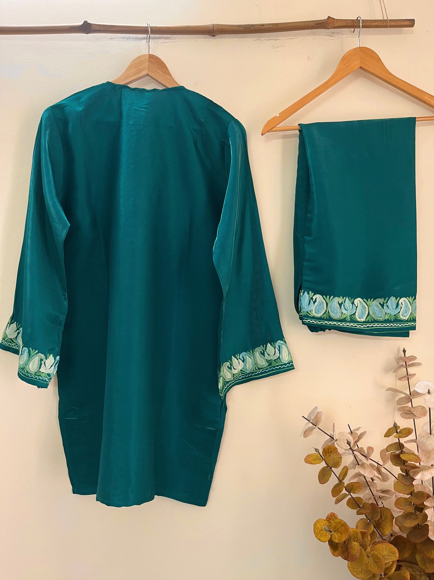 Green Shimmer Silk Stitched Co-ord Set