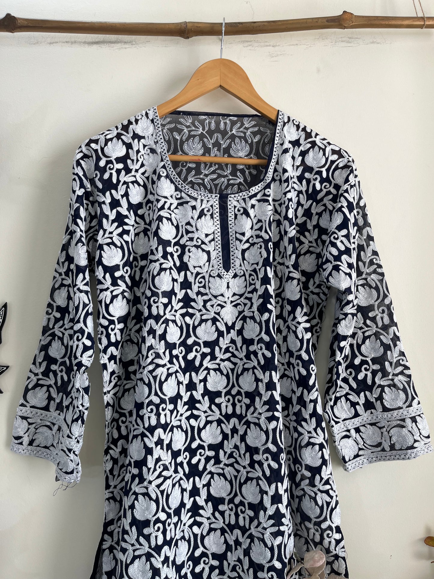 Crape Aari Embroidered Stitched Kurta