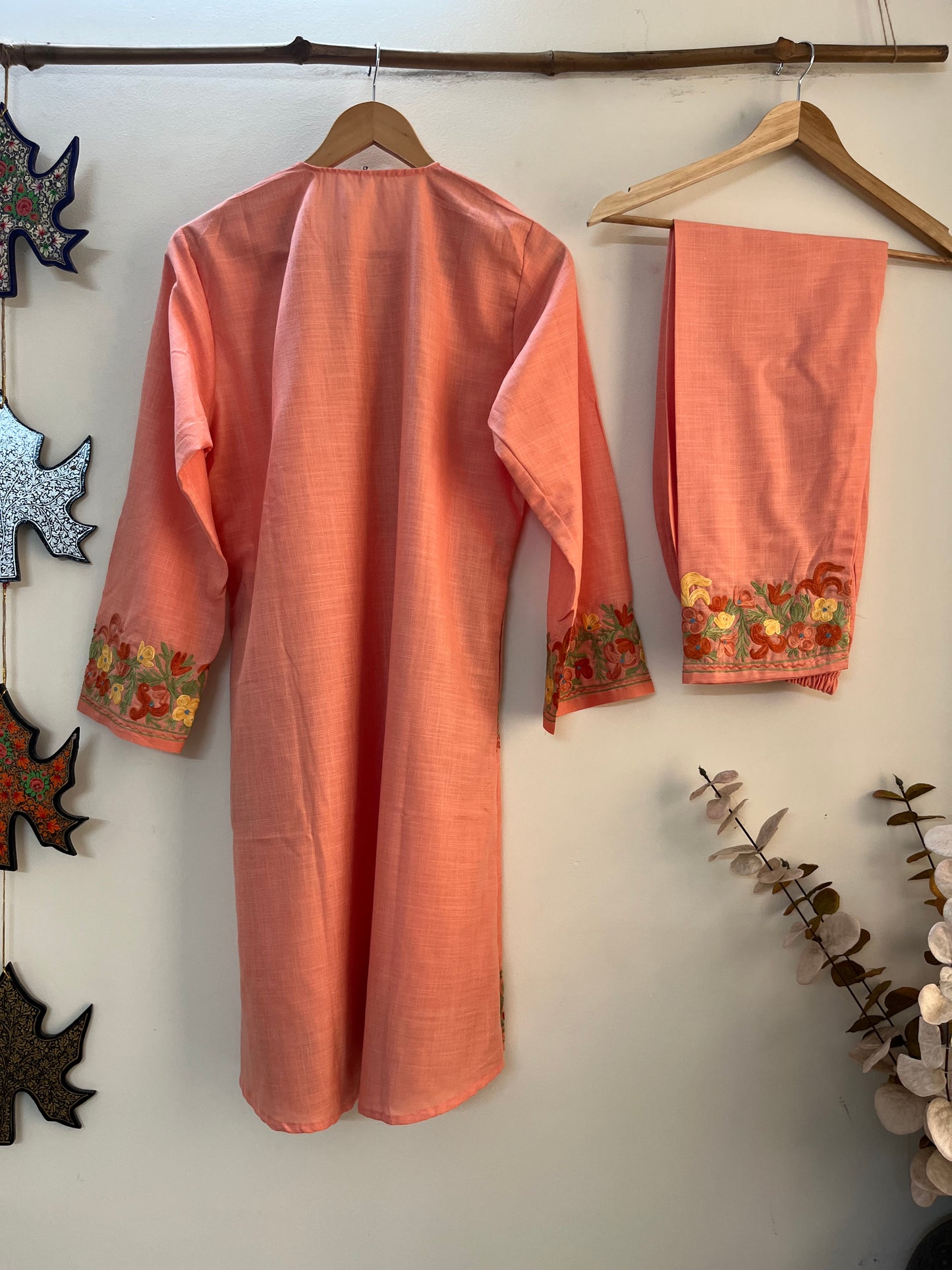 Carrot Pink Cotton Stitched Co-ord Set (L)