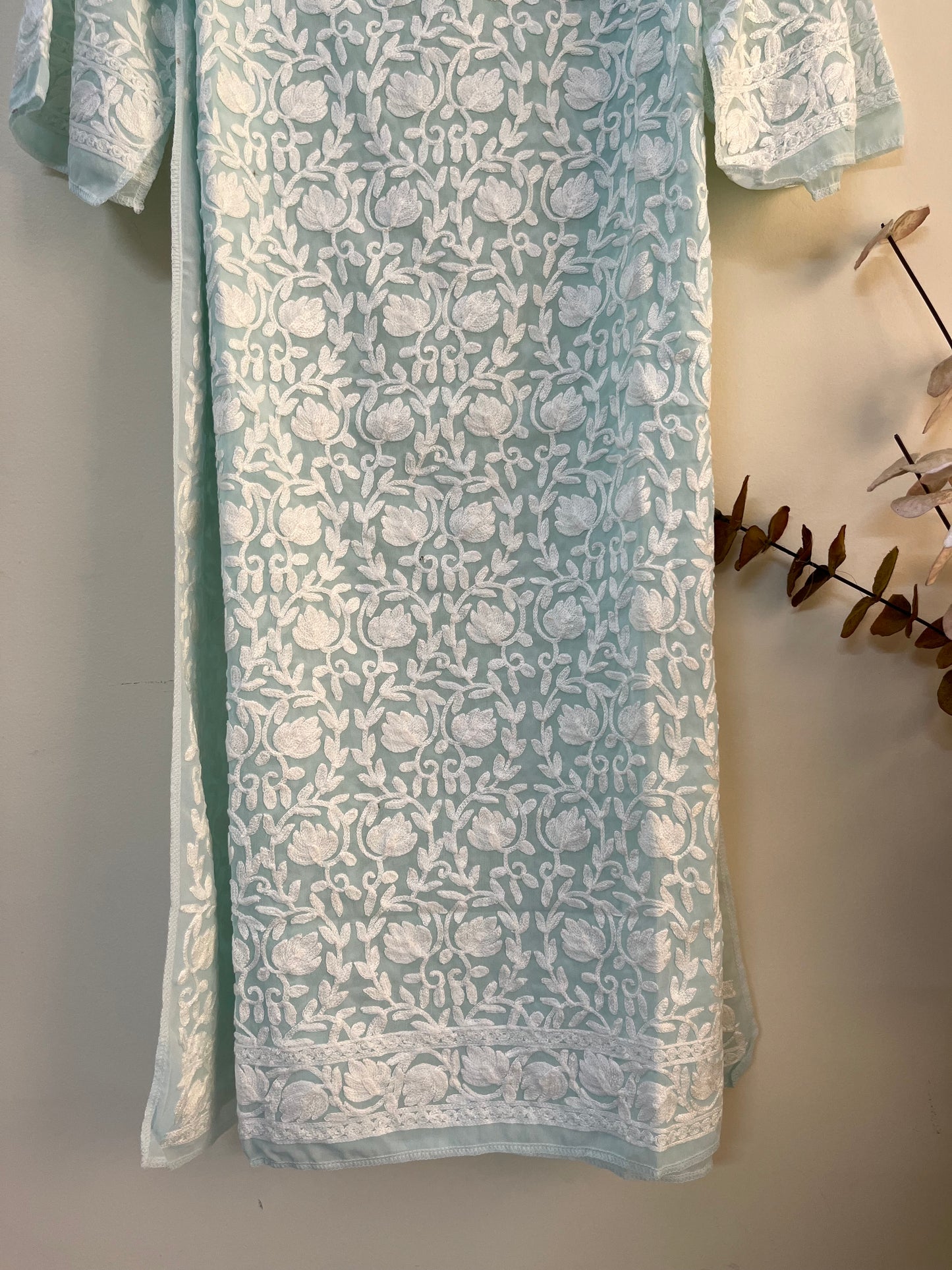 Georgette Front Back Jaal Kashmiri Semi Stitched Kurta
