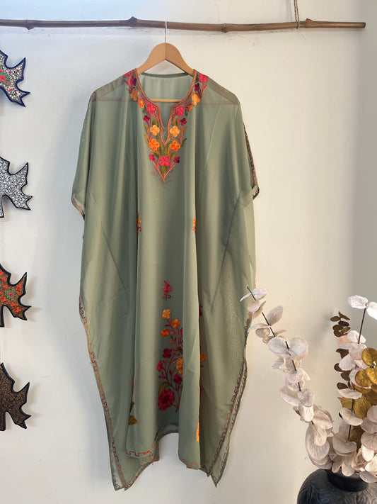 Georgette Green Aari embroidered Kaftan