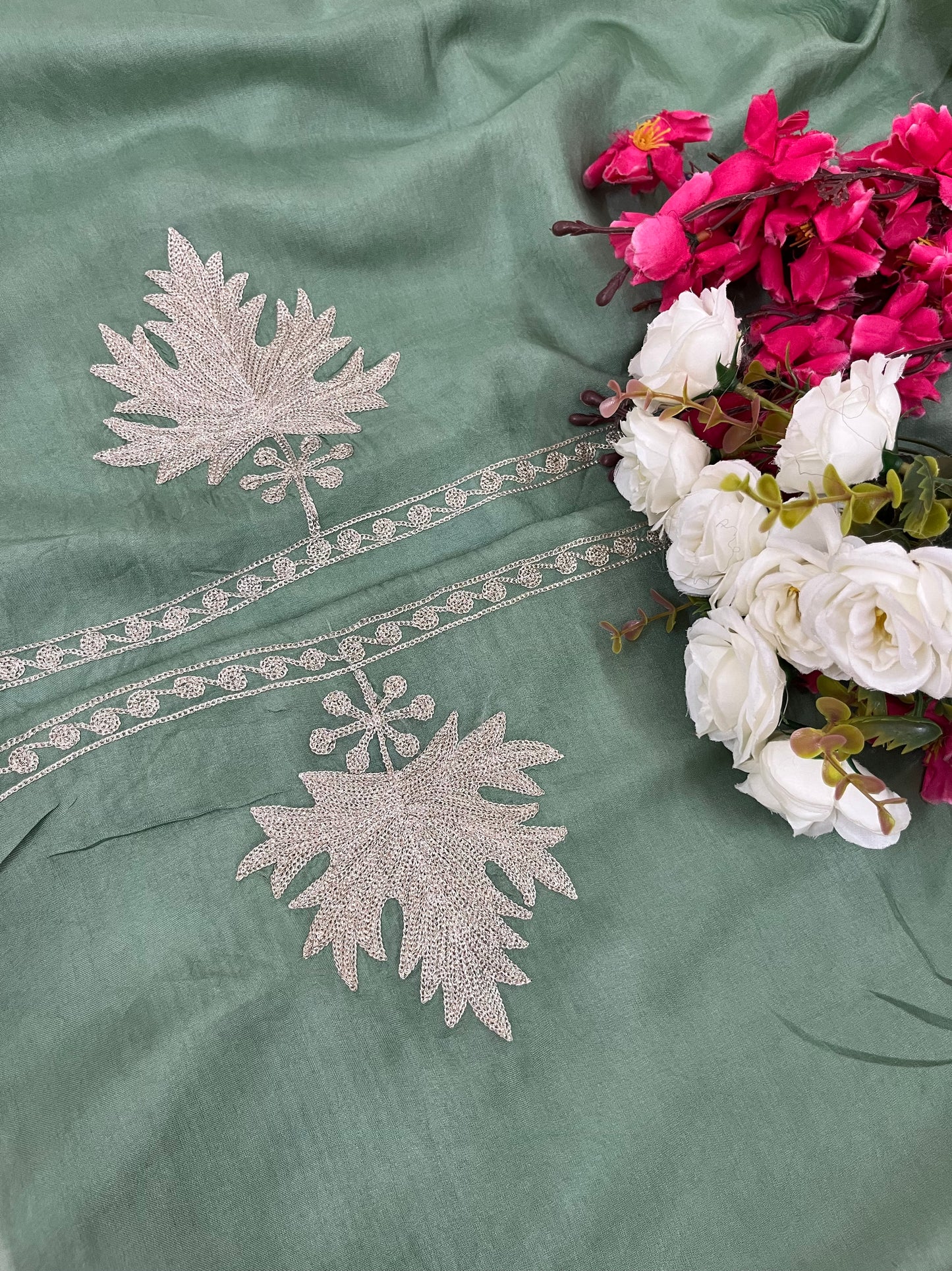 Tea Green Sanam’ Tilla Kashmiri Silk Suit