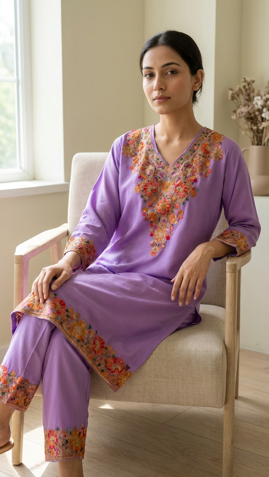 Lavender Cotton Stitched Co-ord Set( 40)