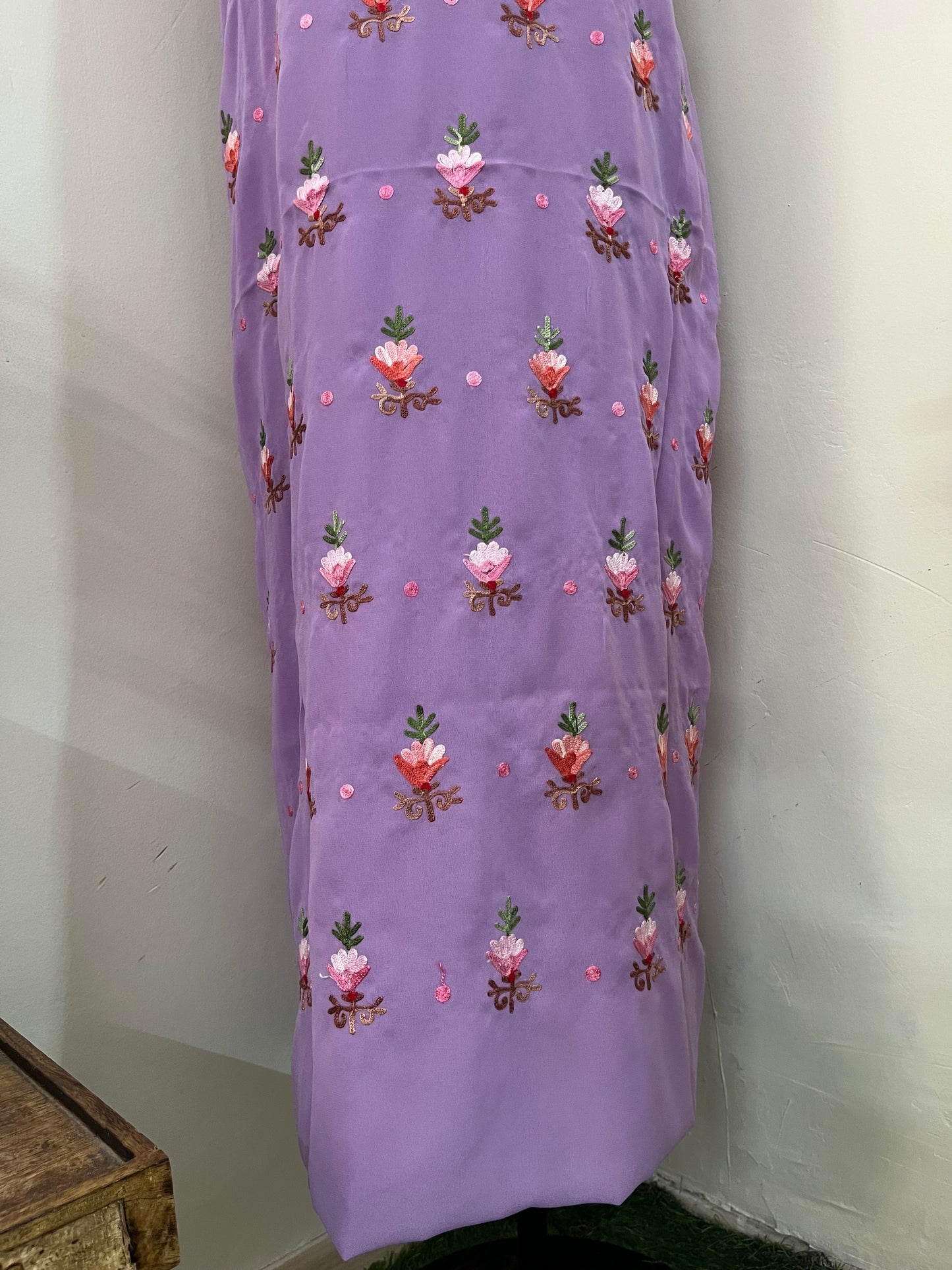 Lilac Georgette Kashmiri Kurta Material