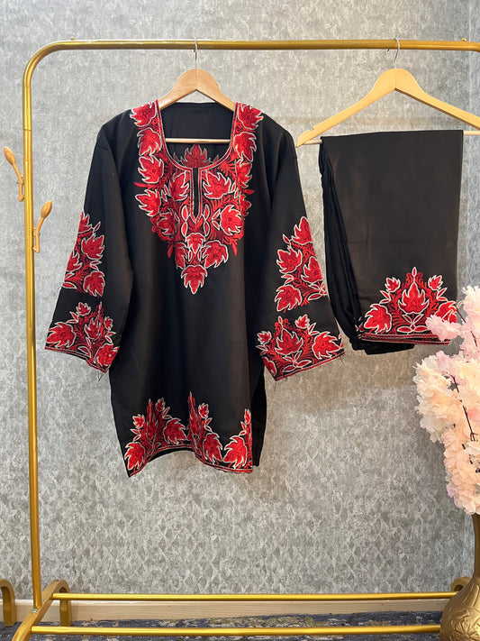 Black Woollen Kashmiri Co-Ord Set ( Size 46)