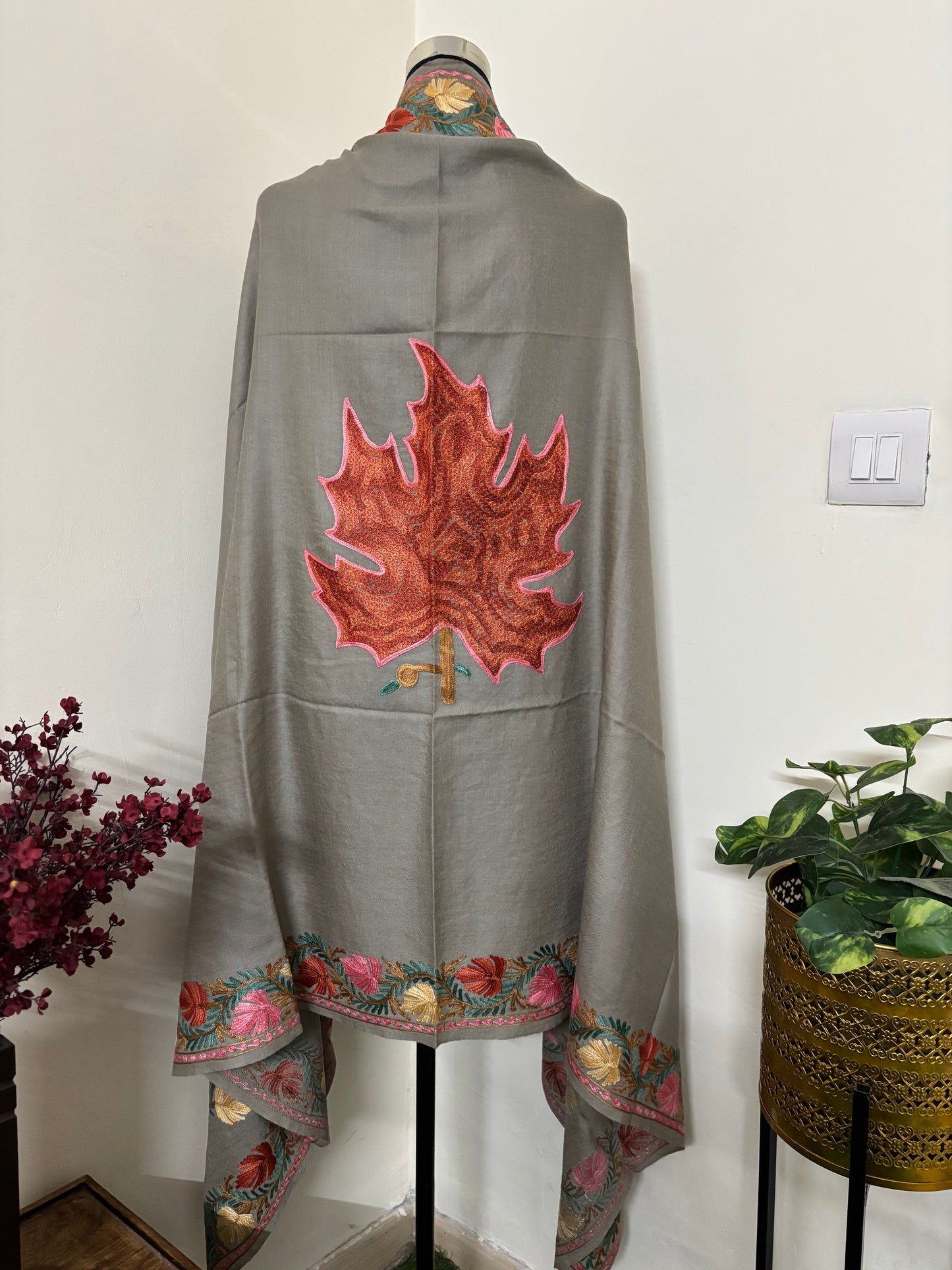 Beige Aari Embroidered Pure Wool Cape
