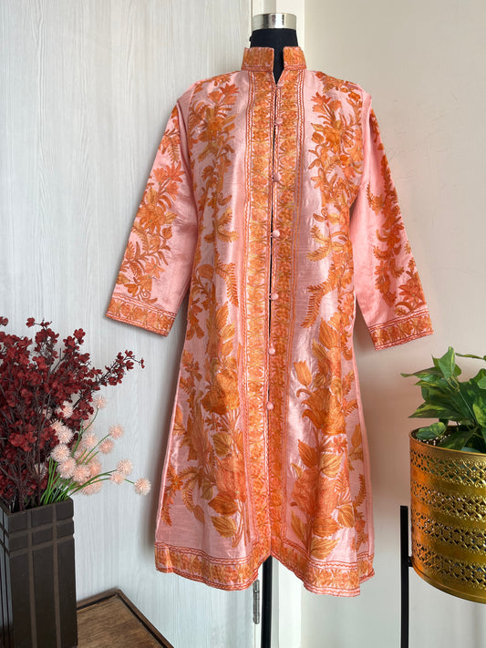 Pink Aari Embroidered Silk Jacket M/L