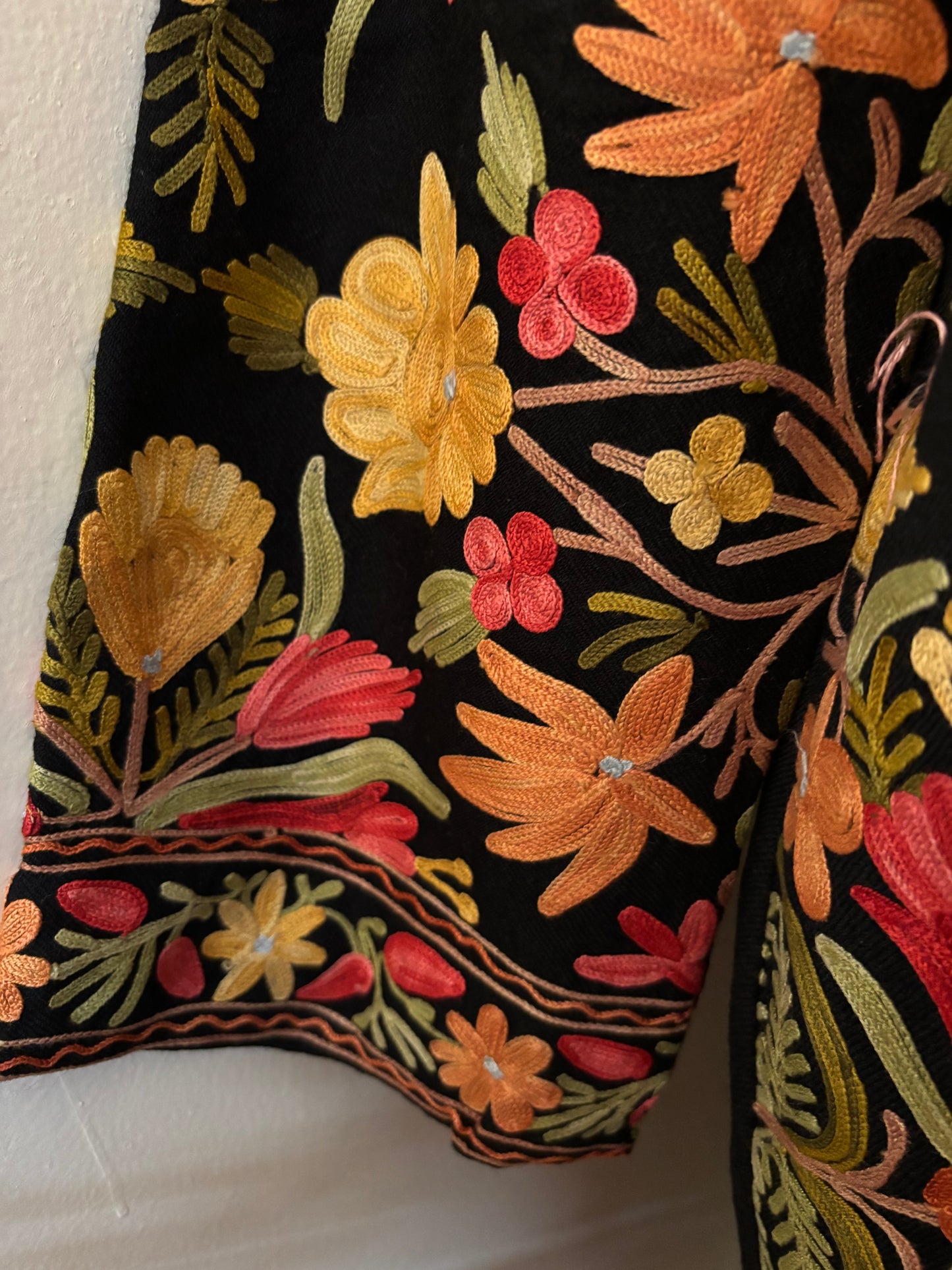 Black Aari Embroidered Pure Wool Jacket XL