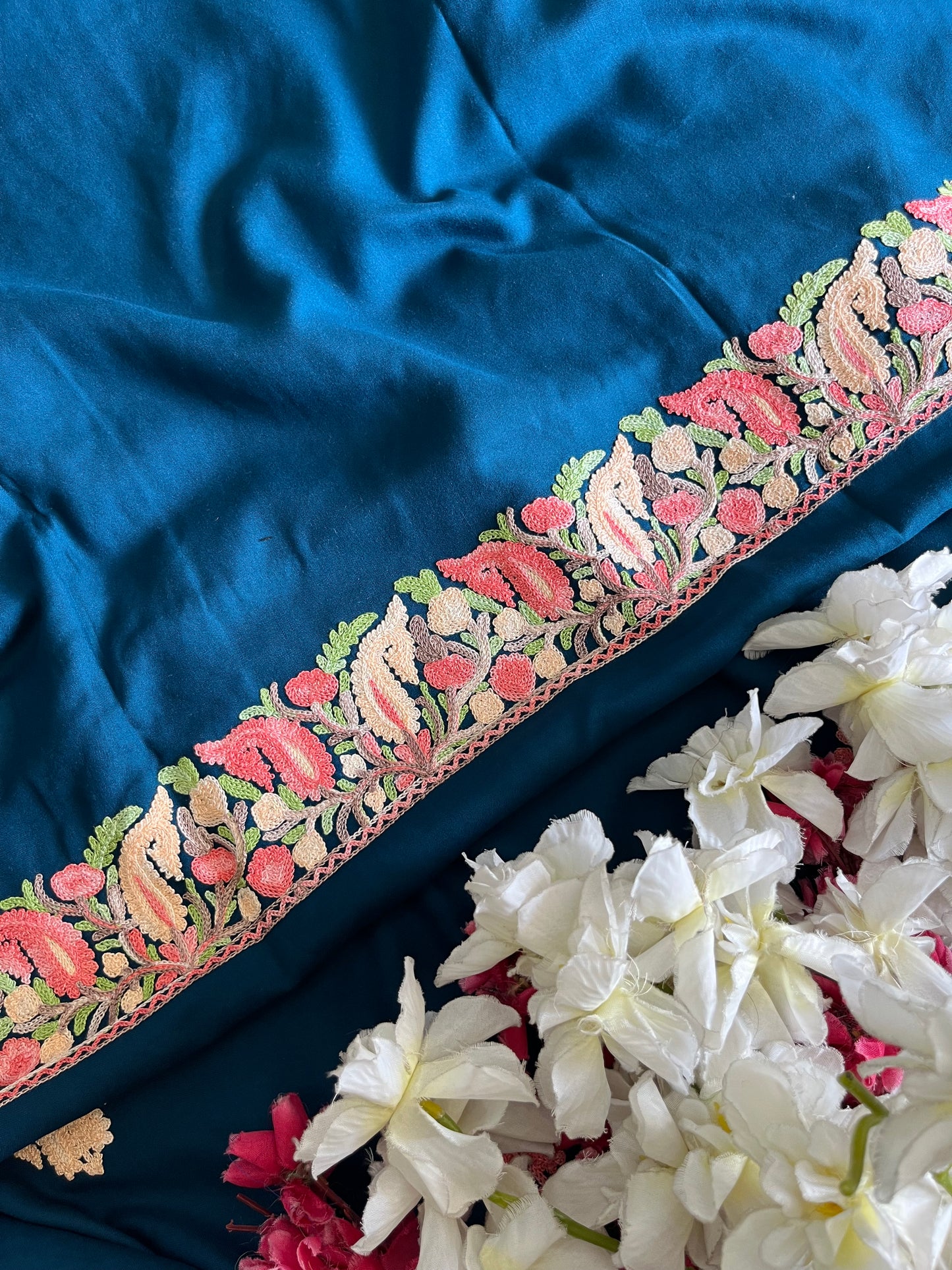 Blue Rayon Cotton Kashmiri 3pc set