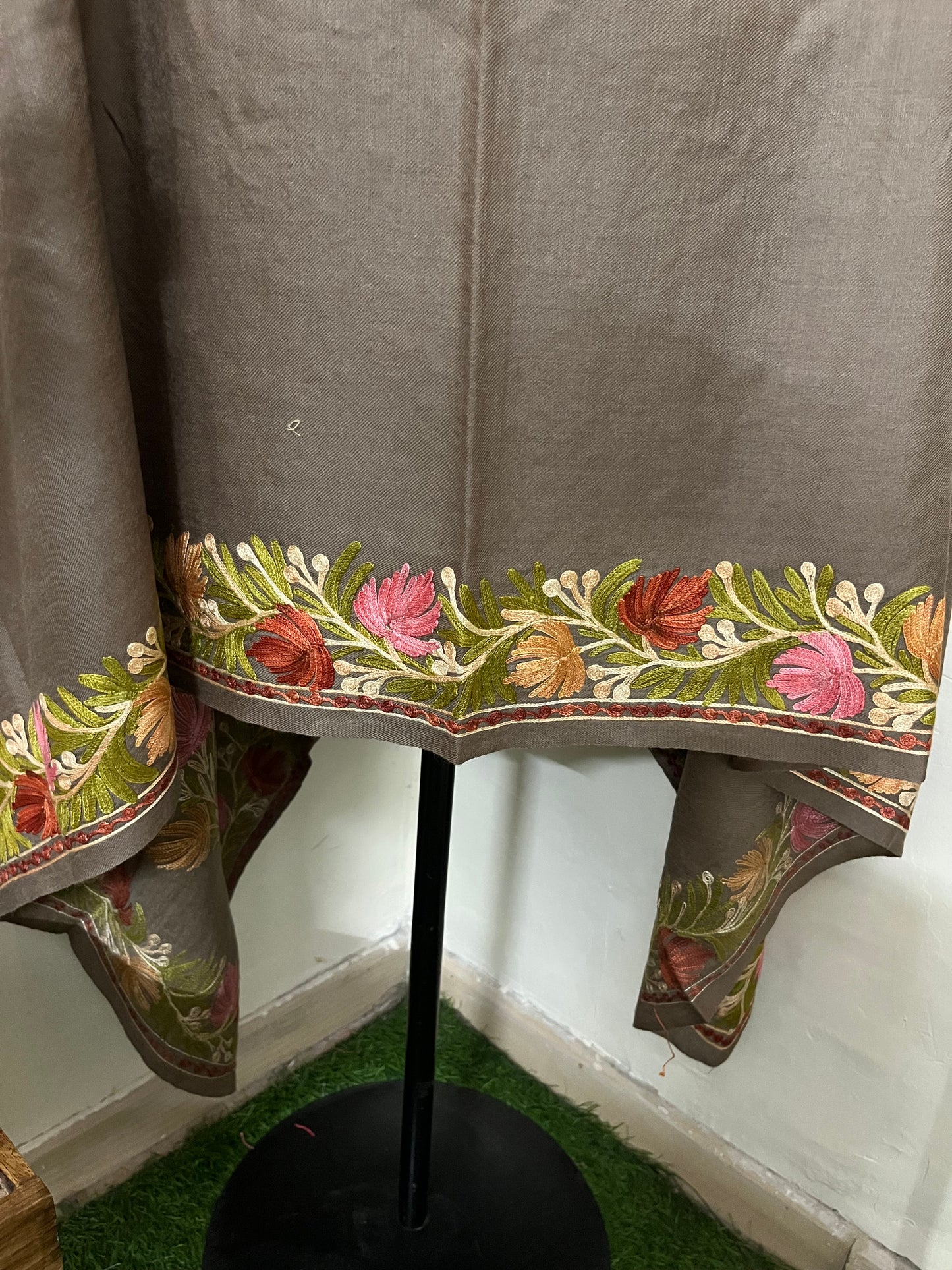 Beige Aari Embroidered Pure Wool Cape