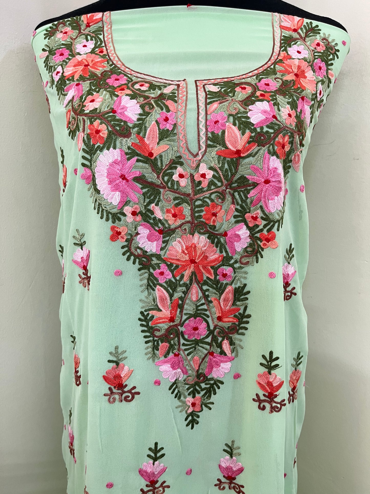 Tea Green Georgette Kashmiri Kurta Material