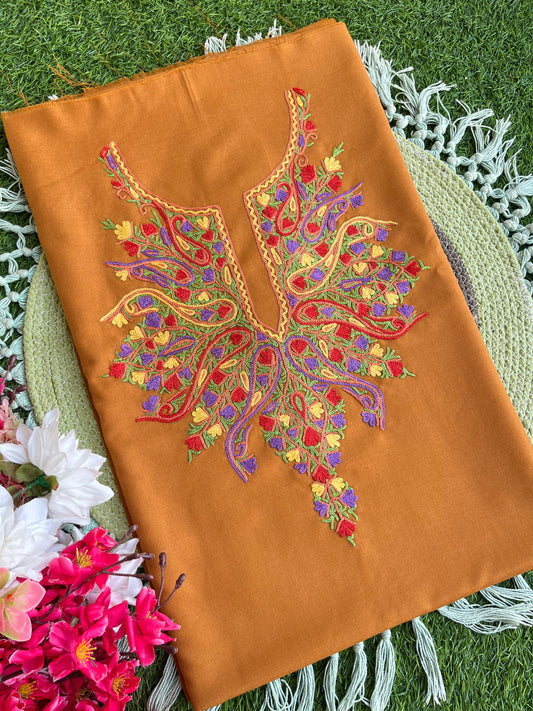 Mustard Brown Cotton Cord Set (Hand Embroidered)