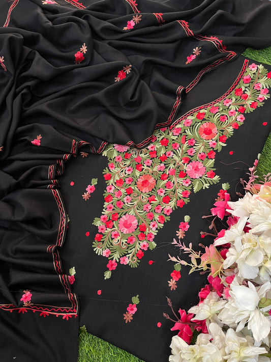 Black Woollen Aari Embroidered 3pc suit