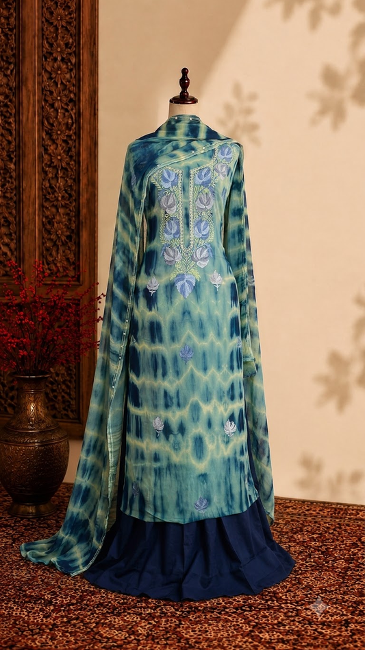 Jade Green Pure Georgette Ty Dy Kashmiri Suit