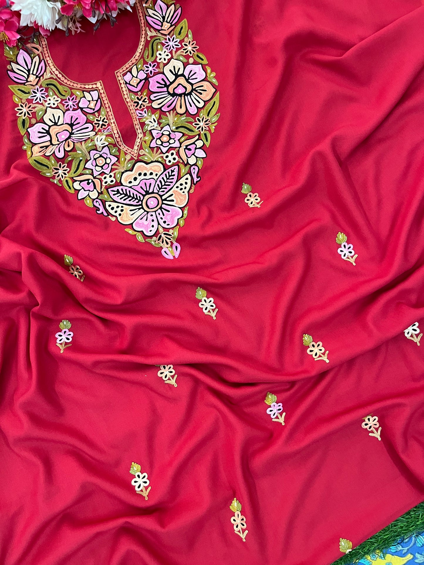 Red Cotton Unstitched Cord Set