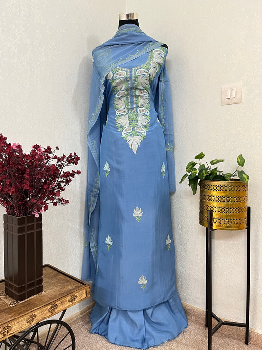 Soft Blue Opada Silk Kashmiri Suits