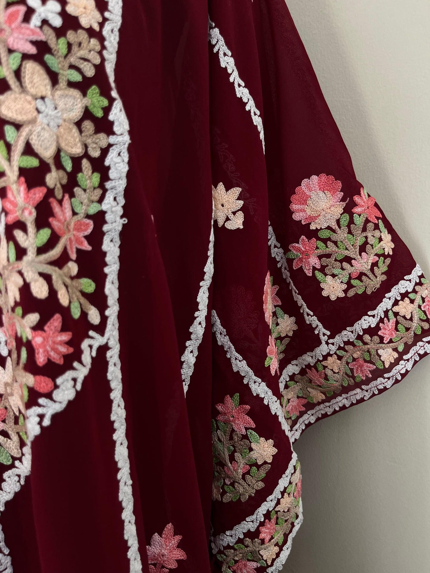 Maroon Georgette All over Work Aari Embroidered Unstitched Kurta