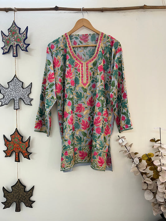 Green Georgette Jaal Work (Front & Back) Aari Embroidered Stitched Kurta