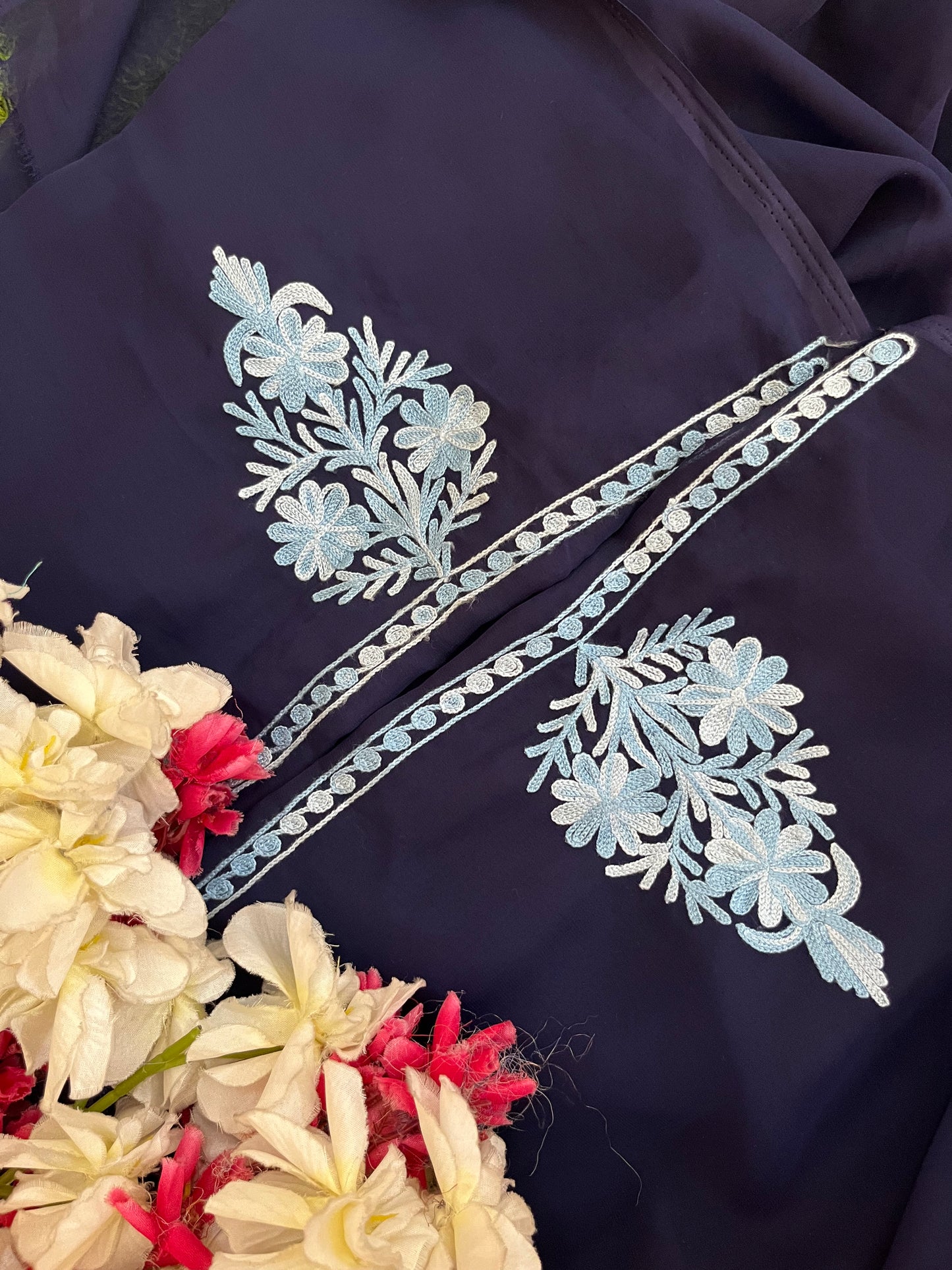 Navy blue Georgette 3 Pc Aari Embroidered Suit Set