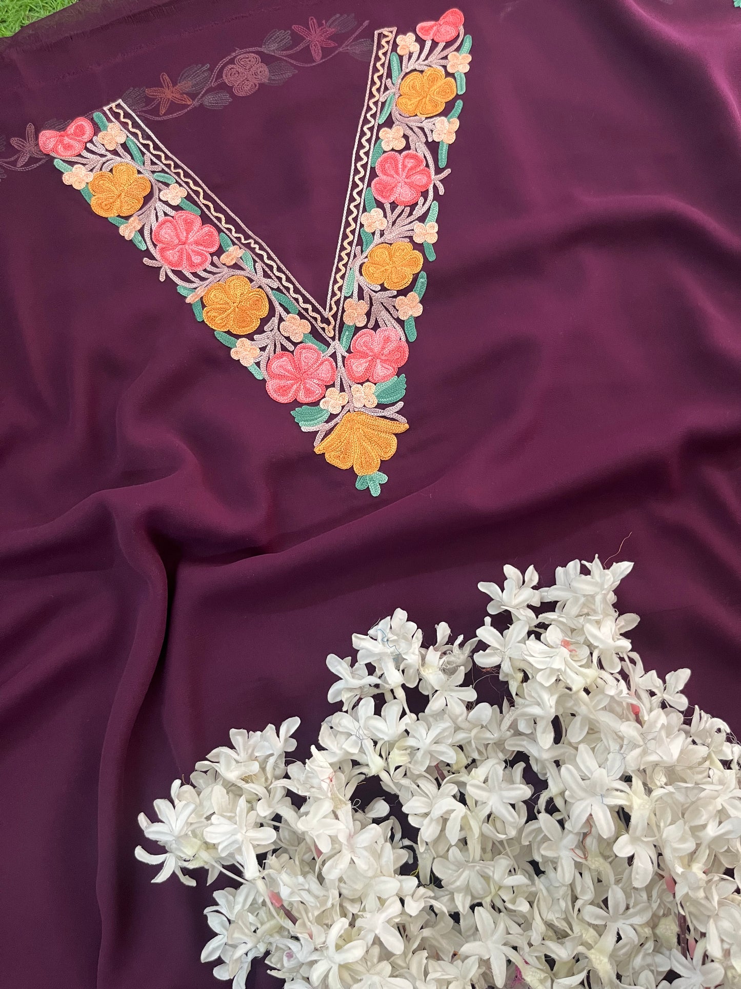 Brown Georgette 3 Pc Kashmiri Suit