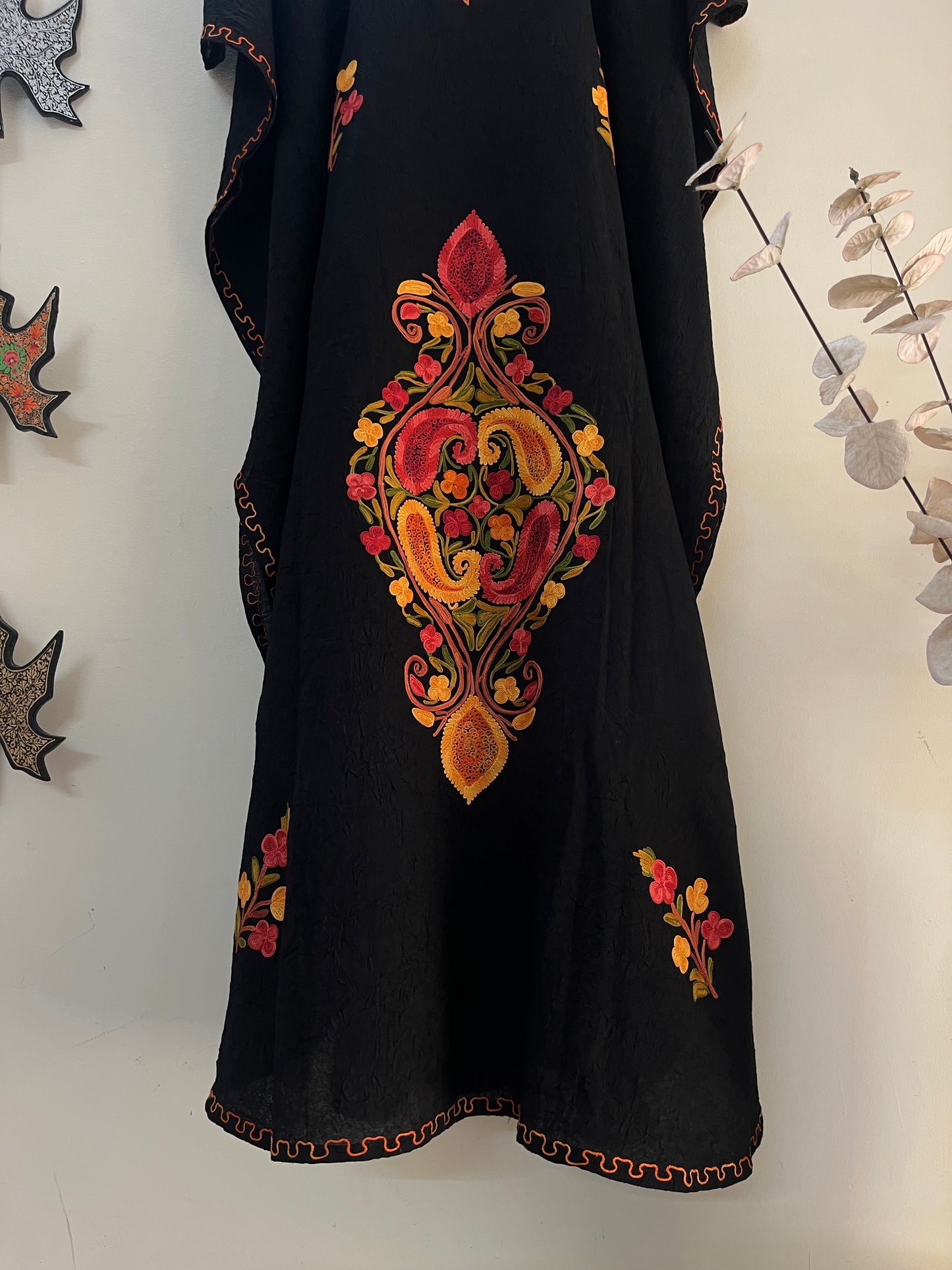 Long Crush Cotton Black Aari embroidered Kaftan