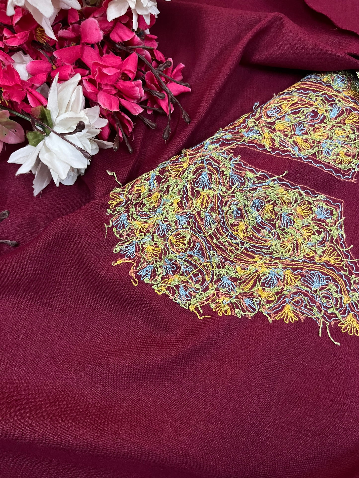 Maroon Cotton Two Piece Suit (Hand Embroidered