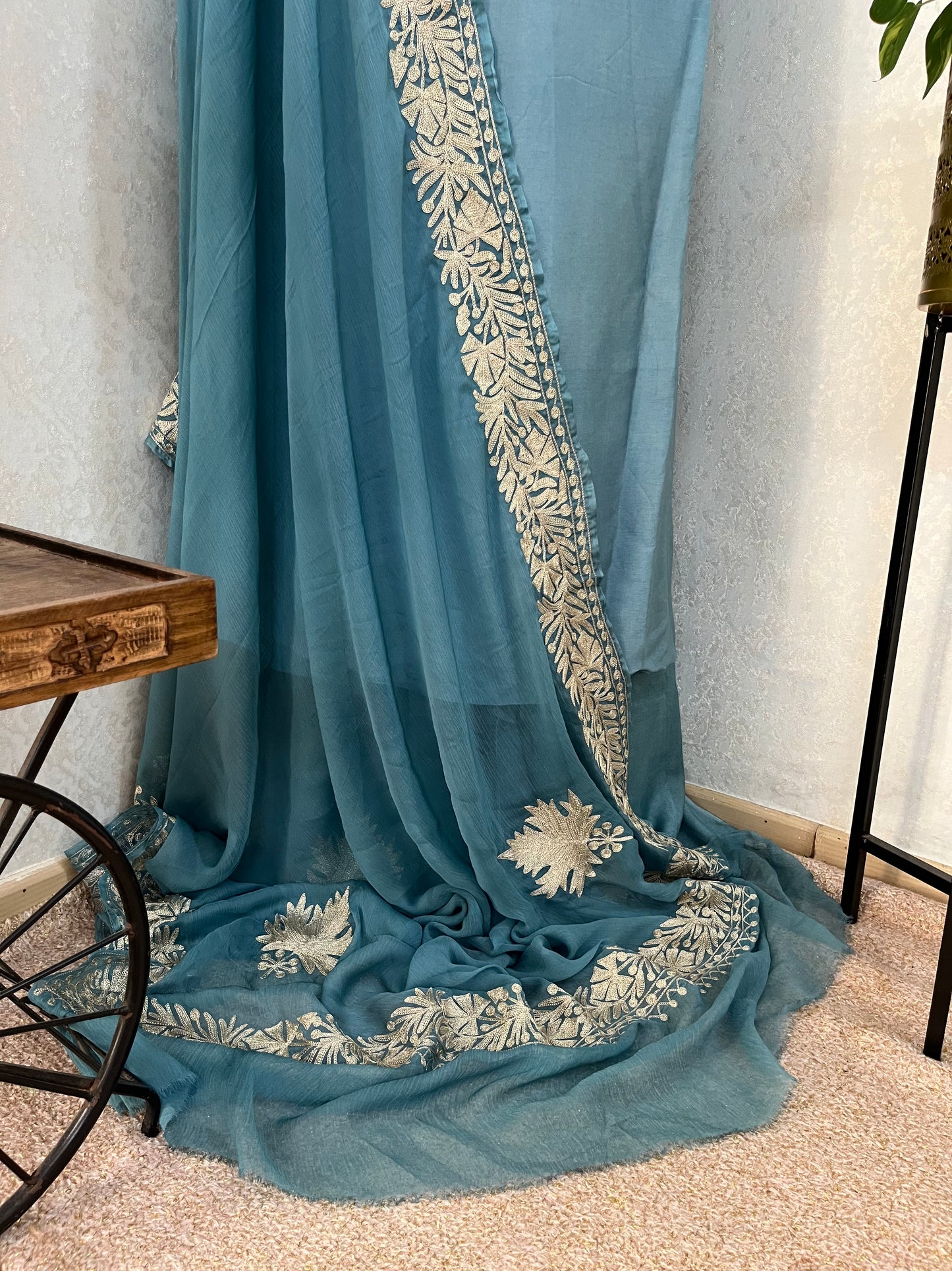 Soft Blue Tilla Kashmiri Silk Suit