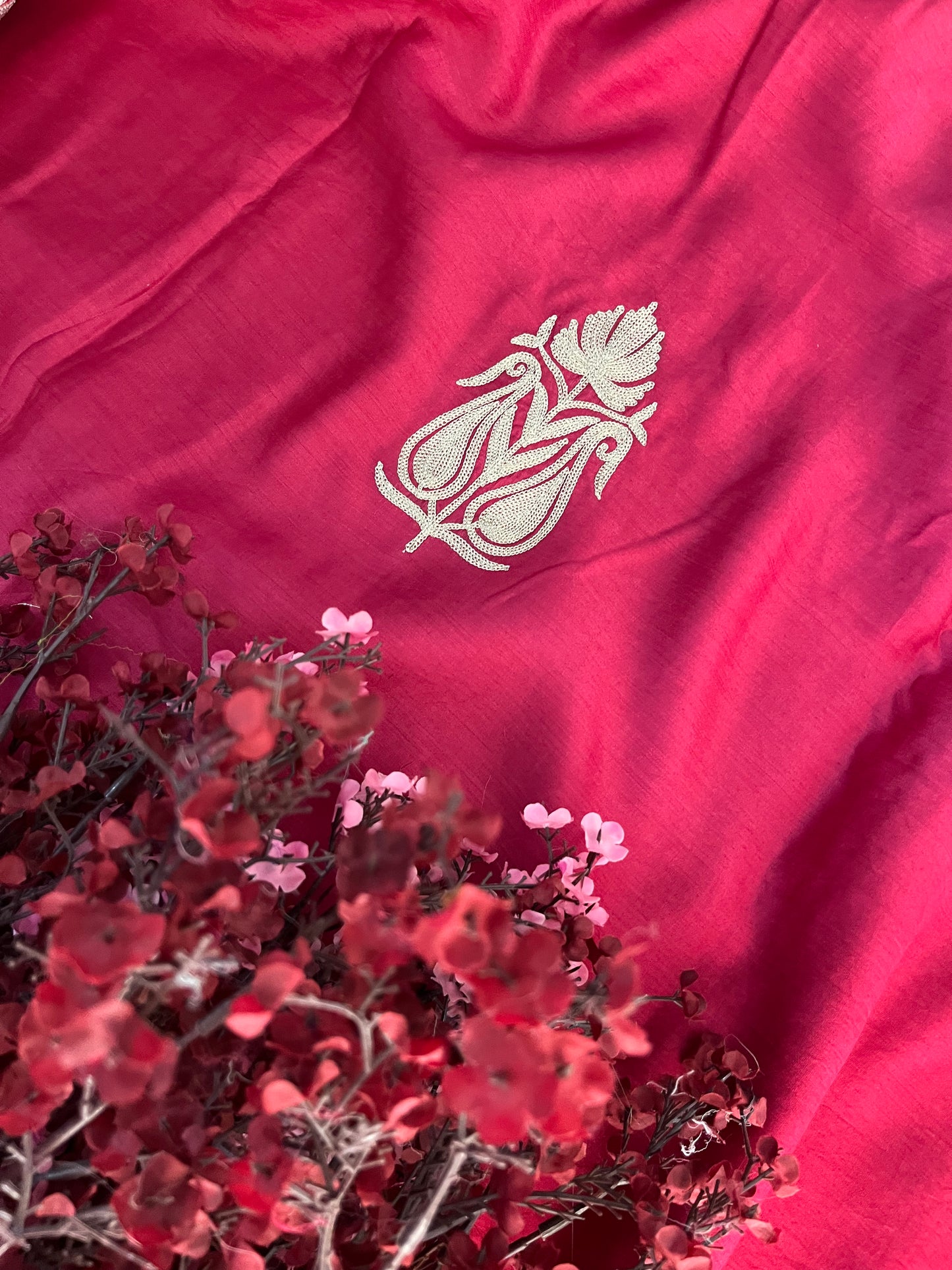 Carrot Pink Chanderi Silk Kashmiri Suit