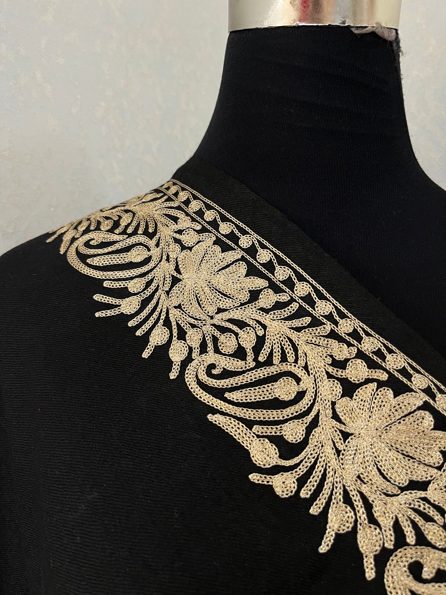 Black Semi Pashmina Tilla Embroidered stole