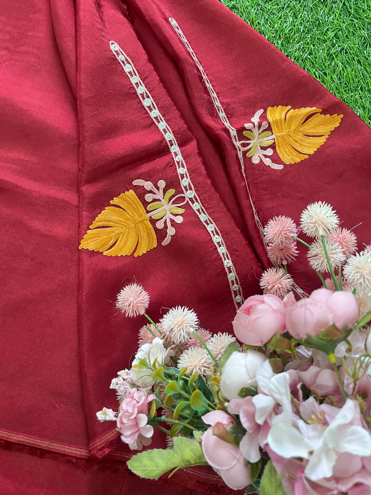 Maroon Opada Silk Kashmiri Suit