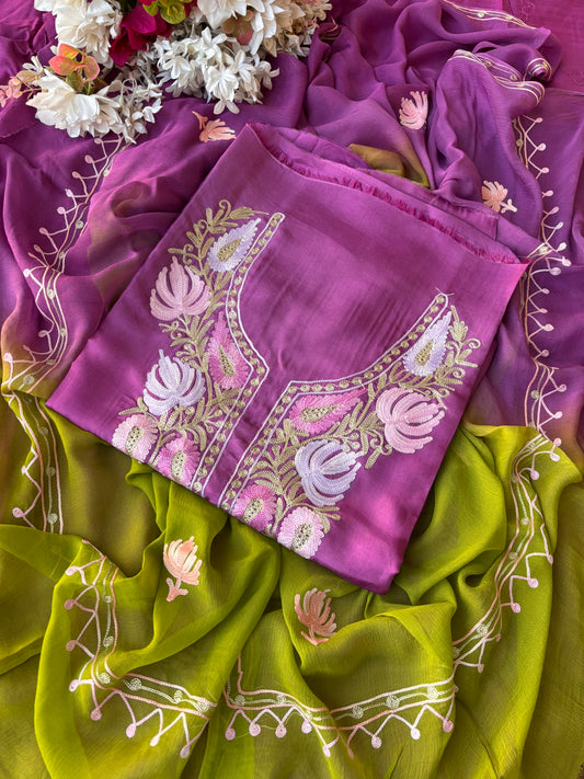 Soft Purple Opada Silk Kashmiri Suit