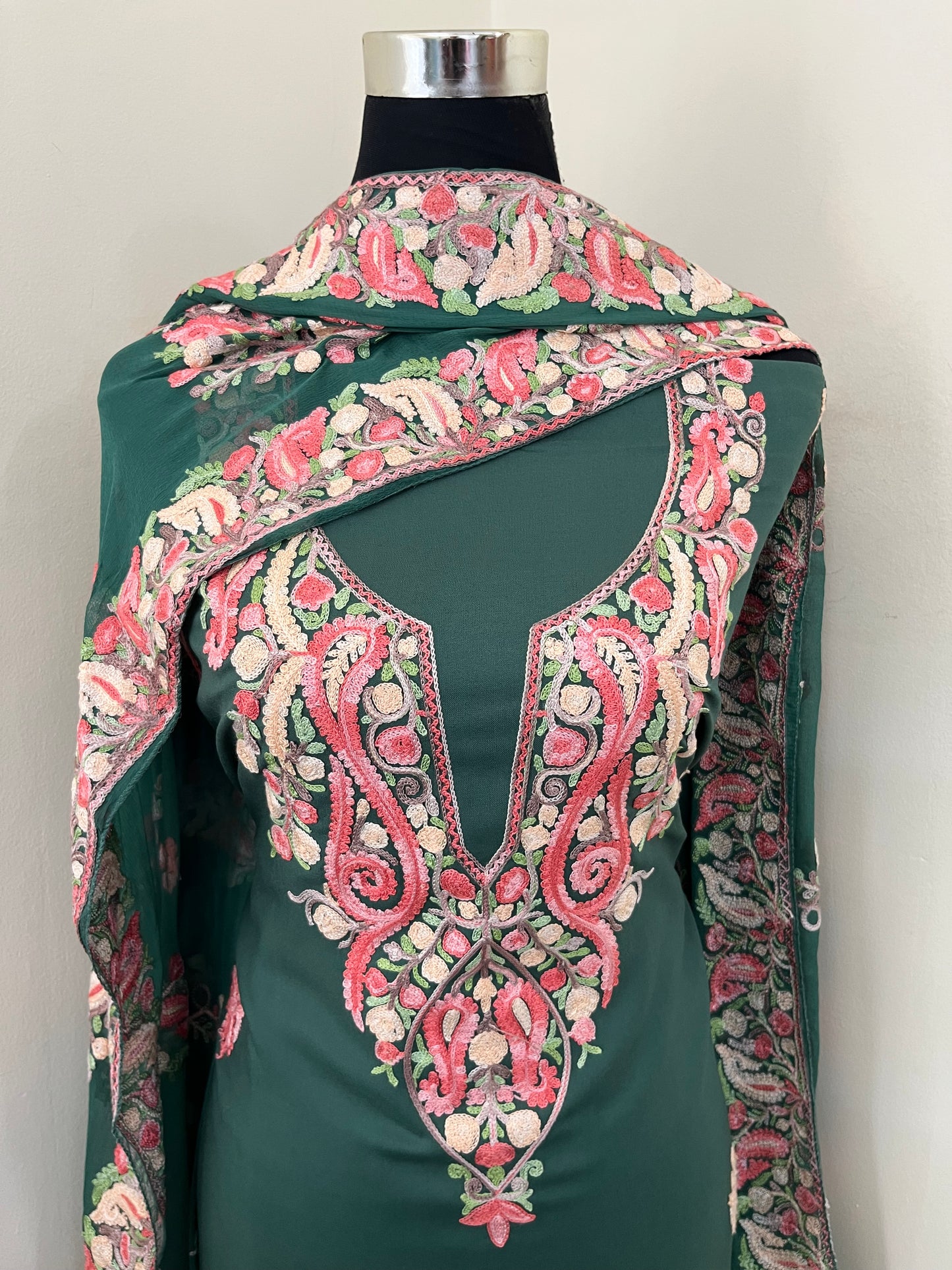 Jade Green Rayon Cotton Kashmiri 3pc set