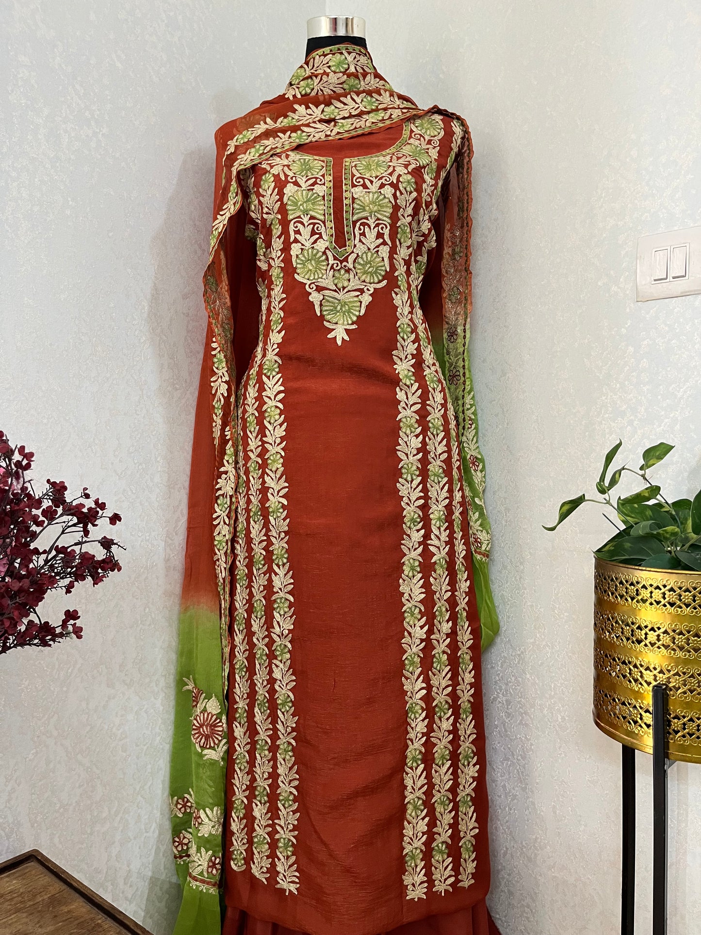 Rust Premium Cotton Kashmiri Suit