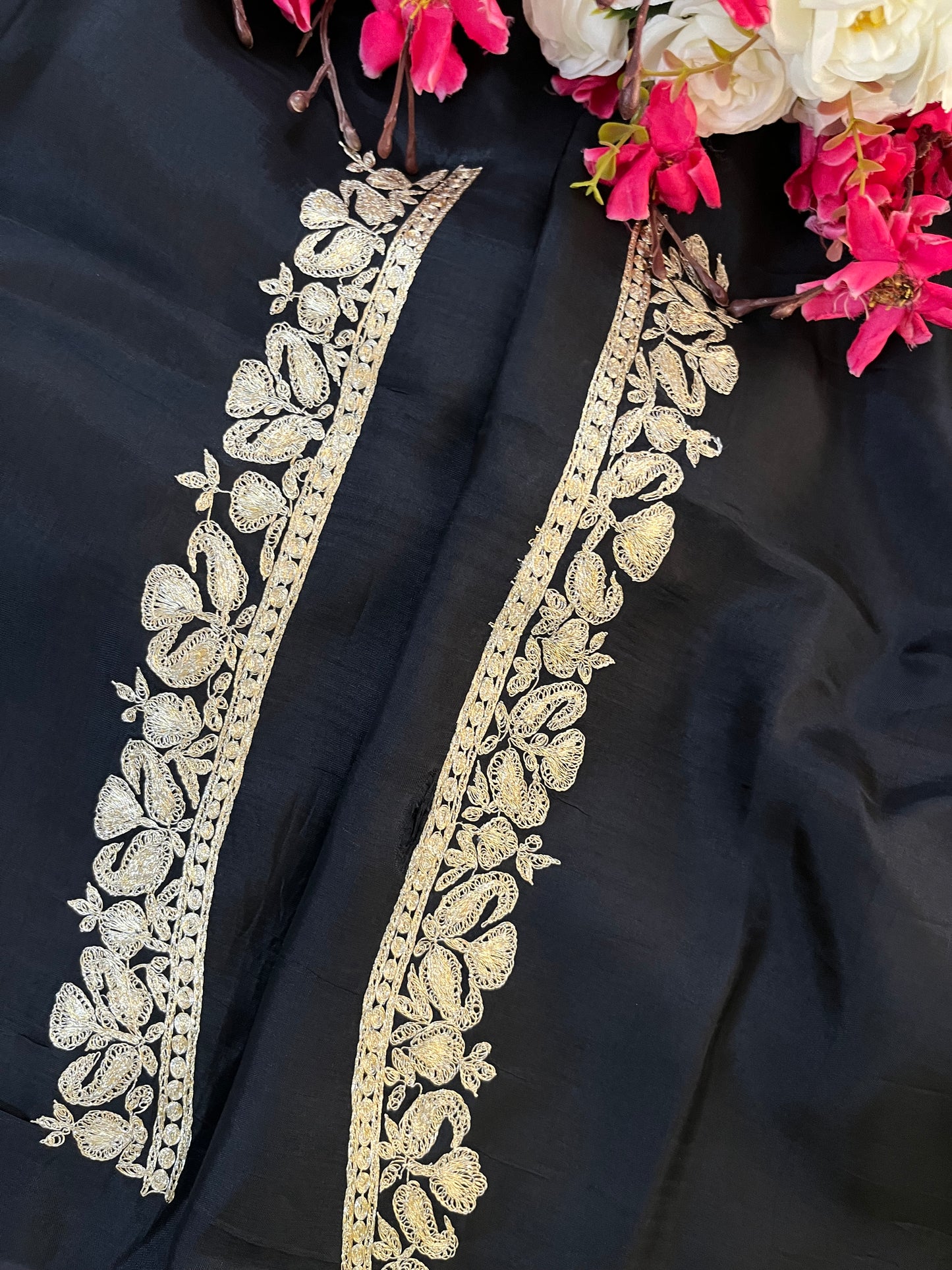 Black Silk Puff Tilla Embroidered Kashmiri Suit