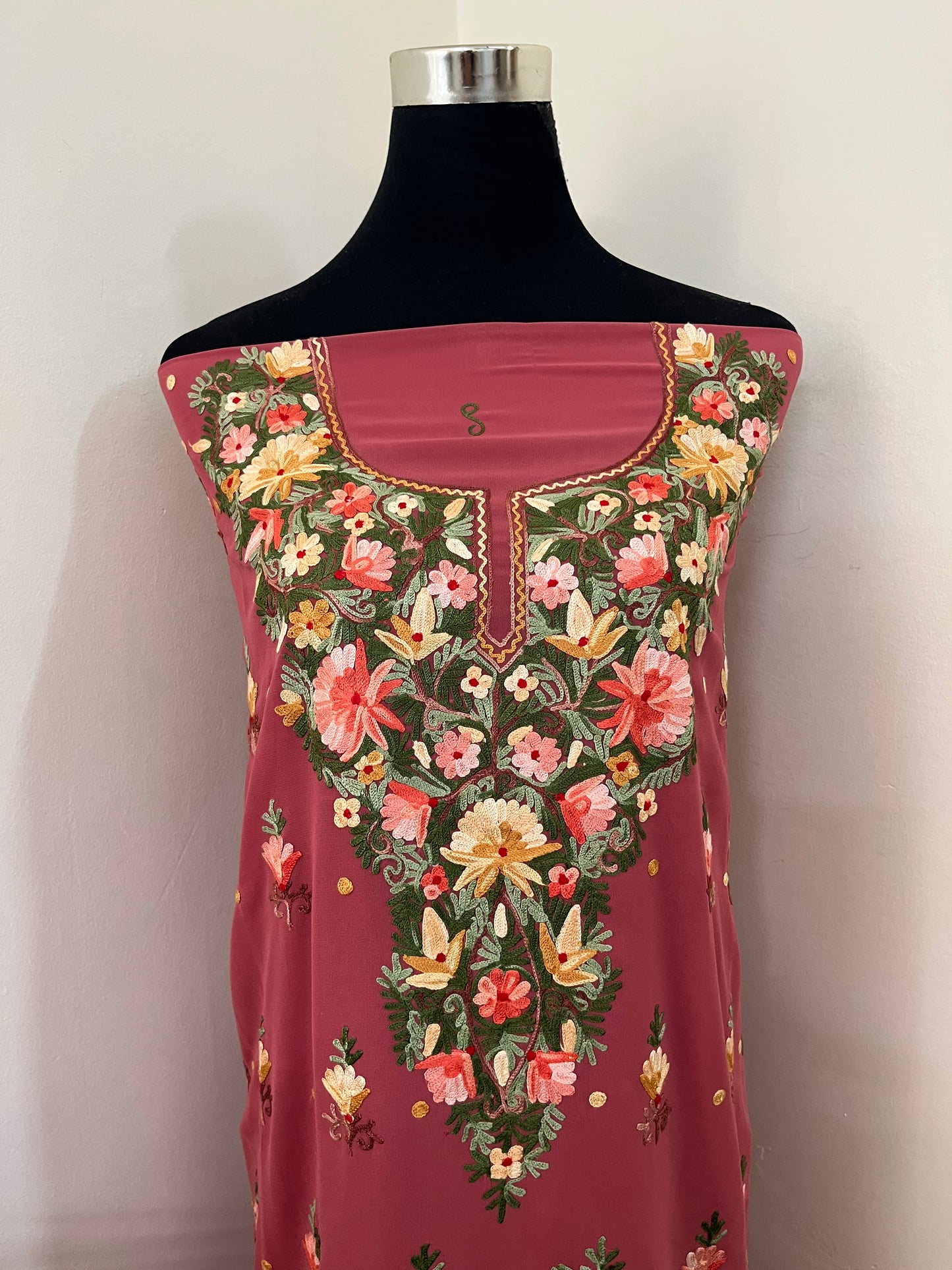 Blush Red Georgette Kashmiri Kurta Material