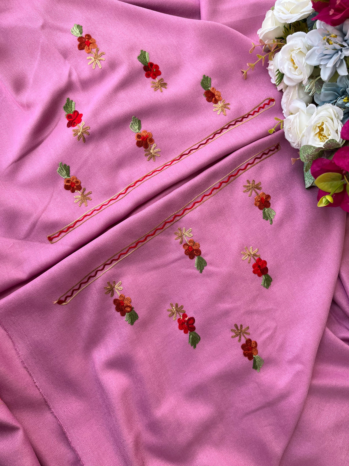 Playful Pink Woollen Aari Embroidered 3pc suit