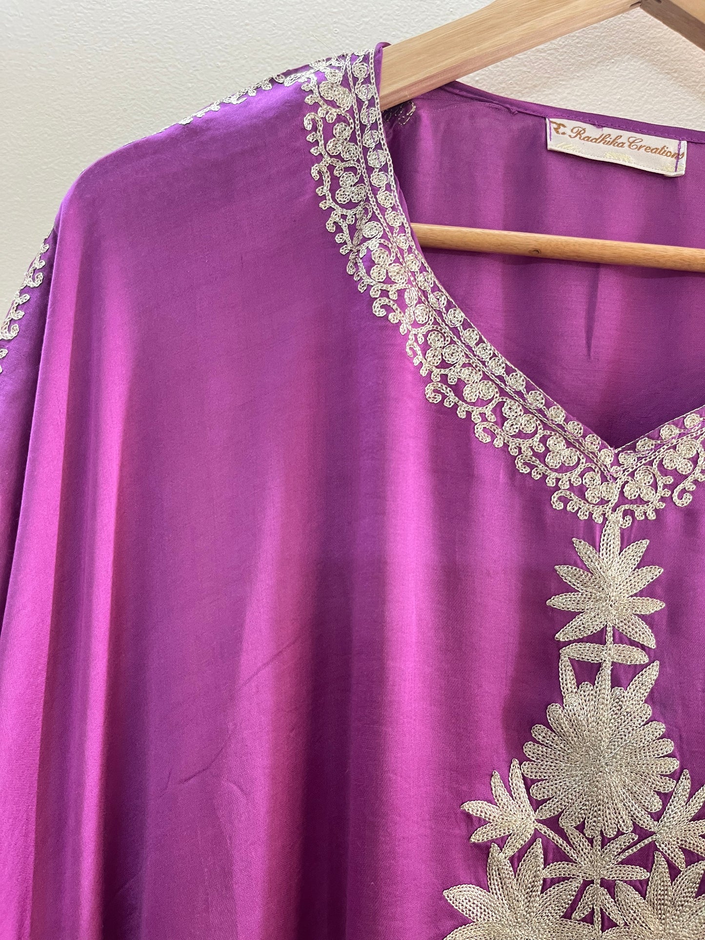 Lavender Cotton Crape Kashmiri Kaftan Set